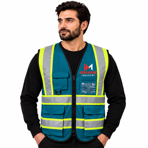 Chaleco de Seguridad Reflectante de Alta Visibilidad Iron Mark para Hombre, Color Verde Azulado, Ropa de Trabajo de Alta Visibilidad con Bolsillos con Cremallera - Product Image 1