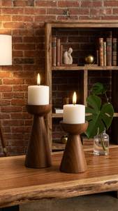 Portavelas rústico de madera estilo granja, forma cuadrada, juego de tres, decoración para el hogar, acabado en marrón oscuro. - Product Image 6
