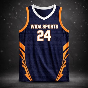Conjunto de Uniforme de Baloncesto Sublimado Personalizado de Alta Calidad, OEM ODM, Uniforme de Equipo, Azul Marino y Naranja, Malla Transpirable, Fabricante al por Mayor - Product Image 2