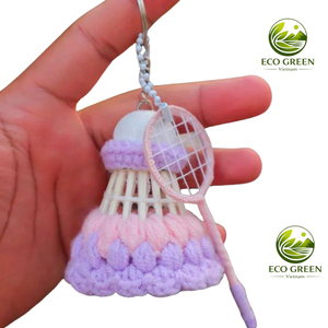 Handmade Woven Shuttlecock Keychain Crochet Milk Cotton Cute Flower Charm Bag Accessory Gift Wholesales Supplier Vietnam - Product Image 3