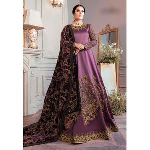 Recién llegado, bata de trabajo bordada de seda de algodón con vino dupatta - Product Image 1