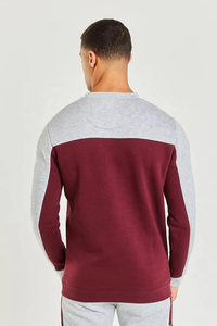 Pull en tricot à col rond et manches raglan pour homme, couleur bordeaux gris, style décontracté d'automne, coupe classique - Product Image 5