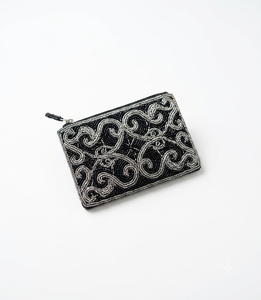 Monedero con Cuentas, Vintage, Hecho a Mano, con Cierre de Cremallera, Mini, Unisex, Patrón Negro y Plateado - Product Image 5
