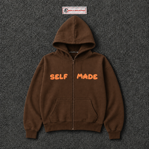 Custom Brown Oversized Zip Up Hoodie Self Made <b>Orange</b> Puff Print Streetwear Heavyweight Fleece Hooded <b>Sweatshirt</b> Unisex Fashion - Product Image 5