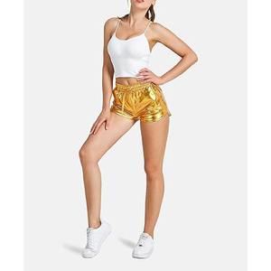 Gold Metallic Shorts Women Elastic Smocked Drawstring Waist Shiny Smooth Rave <b>Dance</b> Festival Hot <b>Pants</b> - Product Image 2