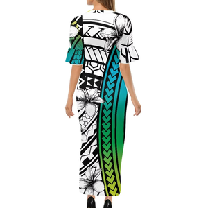 Vestido Midi Elegante de Alta Calidad para Mujer, Estilo Hawaiano, Cuello Redondo, Manga Corta con Volantes, Ideal para Fiestas, Bodas, Iglesia - Product Image 3
