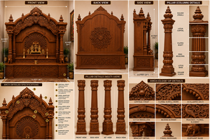 Mandir hindú de madera maciza con acabado en nogal oscuro personalizado para decoración de templos domésticos y sala de oración. Fabricante y exportador para EE. UU. - Product Image 6
