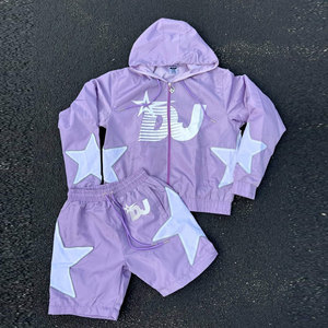 ชุดเสื้อแจ็คเก็ตมีฮู้ดคอกลมและกางเกงขาสั้นสำหรับผู้ชาย BIG TEN APPAREL ผ้าถักโพลีเอสเตอร์/ไนลอน ระบายอากาศได้ดี เหมาะสำหรับใส่ในฤดูร้อน สไตล์สตรีทแวร์ - Product Image 2