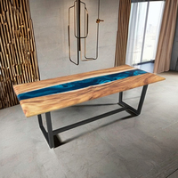 Table à manger en bois et résine époxy à bord vif, design moderne et antique, table de salon haut de gamme assemblée