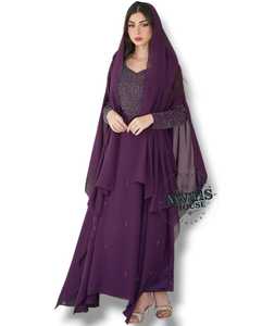 Awais House Purple Abaya Long Sleeve Floor Length Lightweight Modest Women's Solid Polyester <b>Kaftan</b> Daily Wear - Product Image 5