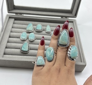 Natural Amazonite Brass <b>Ring</b> 925 Silver Plated Gemstone Trendy Assorted Designer Unisex Wholesale <b>Ring</b> - Product Image 3