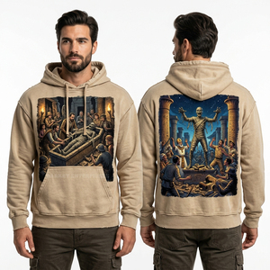 Sweat à capuche pour homme vert sarcelle, effet vieilli, avec motif squelette et crocodile de marais, délavé à l'acide, style vintage streetwear, épais - Product Image 6