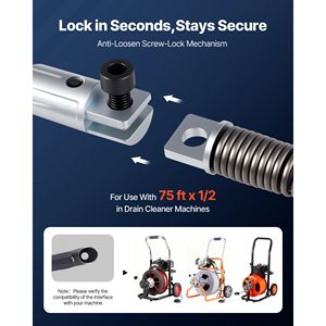 Cavo per la pulizia di scarichi a nucleo solido da 75 piedi x 1/2 pollice, spirale per la pulizia di tubi di scarico, detergente per tubi di scarico specifico per la rimozione di intasamenti - Product Image 6
