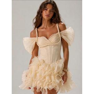 Vestido de fiesta bohemio de algodón sin mangas para mujer, diseño premium nuevo con volantes, mini, hecho a mano, con un diseño sexy para fiestas. - Product Image 2