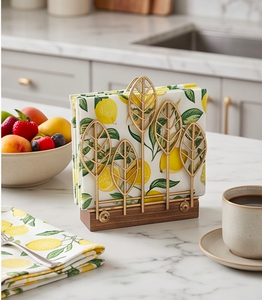 Elegant Leaf Design <b>Napkin</b> <b>Holder</b> With Wooden Base Golden Metal Tissue Stand For Dining Table Kitchen And Home Decoration - Product Image 3