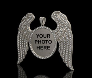 Luxury 925 Sterling Silver Angel Wings Photo Pendant Sparkling CZ Custom <b>Memory</b> Necklace Jewelry <b>Gift</b> - Product Image 1