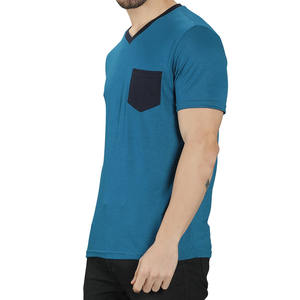 T-shirt décontracté à col en V pour homme, 100 % coton, coupe ample, streetwear, manches courtes, couleur contrastante, avec logo personnalisé – Fournisseur OEM ODM - Product Image 2