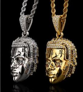Collar con Colgante de Cara de Hip Hop de Moda, Chapado en Oro de Latón con Zirconia Iced Out, Joyería de Cadena Estilo Rapper para Regalo de Fiesta - Product Image 3