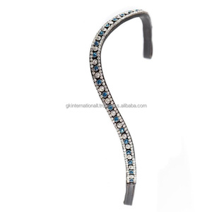 Banda de ceja de cristal de cuero Bling Dressage con banda de ceja de caballo decorativa de cristal personalizada de cuero genuino a la venta - Product Image 5