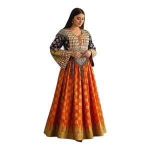 Robe longue afghane pour femme, col rond, manches longues, broderie, dentelle, patchwork, coupe trapèze ample, tenue de soirée décontractée, faible MOQ - Product Image 1