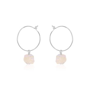 Handmade Raw Rainbow Moonstone Gemstone Hoop <b>Earrings</b> - 8-10mm Birthstone <b>Dangle</b> Jewelry, Moonstone Hoop <b>Earrings</b> - Product Image 2