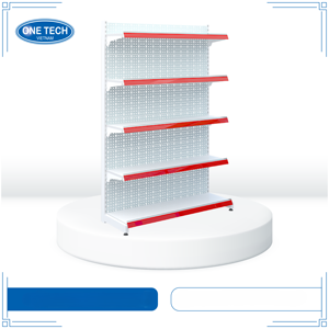 OneTech <b>Heavy</b>-<b>Duty</b> Steel Easy Installation 5-tier Single-Sided Gondola Perforated 60-80kg Capacity Display Racks Anti-Rust - Product Image 1