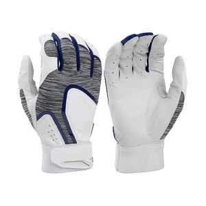 Full Finger Baseball Gloves White Gray <b>Blue</b> Leather Hook And Loop Closure Moisture Wicking All Seasons Adult Right Handed - Product Image 1