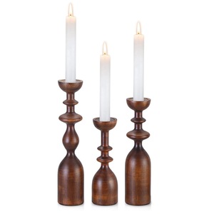 Portavelas de Madera Hecho a Mano, Soporte Redondo para Velas de Madera, Linterna Decorativa Artesanal Marrón para Decoración del Hogar - Product Image 1