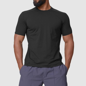 Men's Slim Fit O-Neck Short Sleeve Solid Color Cotton T-Shirt Breathable Casual Jersey Knitted <b>Plain</b> Dyed <b>White</b> - Product Image 2