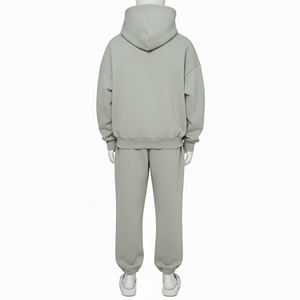 Men's Sage Grey Fleece Tracksuit Two Piece Set Oversized Pullover <b>Hoodie</b> And Sweatpants Casual <b>Plain</b> Sportswear Activewear - Product Image 5