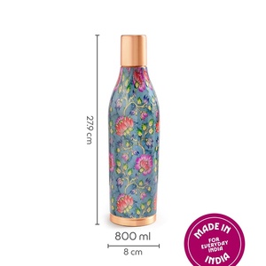 ขวดน้ำทองแดงลายดอกไม้แบบพกพาพร้อมฝาปิด - Product Image 2