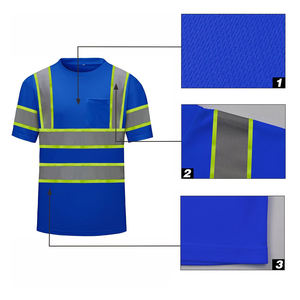 Camiseta de Trabajo de Alta Visibilidad Azul, Reflectante, Manga Corta, Tejido de Malla Transpirable, Diseño con Bolsillo Frontal - Product Image 4