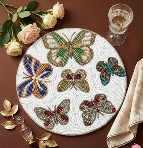 Handmade Butterfly <b>Beaded</b> <b>Placemat</b> | 14x14 Inch Embroidered Table Decor - Product Image 1
