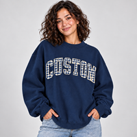 Sweat-shirt en coton épais à épaules tombantes de haute qualité pour la vente en gros, avec broderie personnalisée en patch chenille à carreaux, coupe ample pour femme