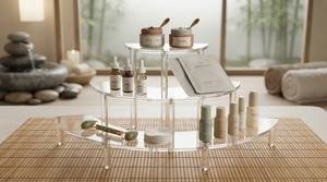 Modern Portable Transparent Acrylic Tiered Countertop Organizer <b>Riser</b> Stand for Retail Store Merchandising Displays - Product Image 6