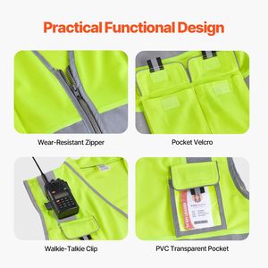 Gilet di Sicurezza Giallo Alta Visibilità con 10 Tasche, Strisce Riflettenti e Chiusura a Cerniera Frontale, Abbigliamento da Lavoro per Edilizia - Product Image 5