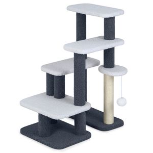 Escalera para Gatos 2 en 1 con Poste Rascador de Sisal, 4 Niveles, para Gatos Mayores y Perros de Patas Cortas, Diseño Sólido, Embalaje en Cartón - Product Image 3