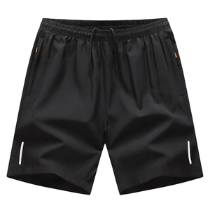 Men's <b>Black</b> Drawstring Bermuda Shorts Solid Color Polyester Quick Dry Casual Sport Shorts Mid Waist with Pockets - Product Image 3