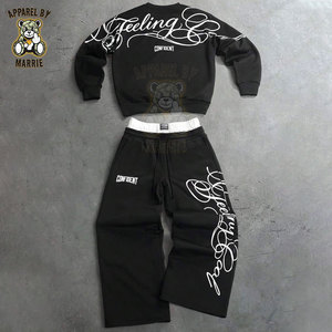 Wholesale Cotton Blend Joggers <b>Set</b> Men Heavyweight Custom Printing Logo OEM Label Pull Over Sweatshirt and <b>Sweatpants</b> <b>Set</b> Winter - Product Image 3