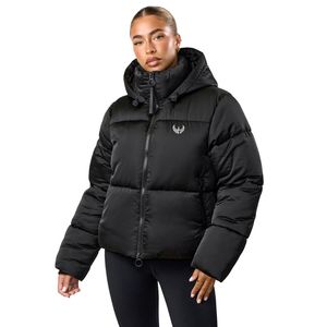 Black <b>Cropped</b> <b>Jacket</b> Women Hooded <b>Puffer</b> Coat Lightweight Insulated Winter Outerwear Warm Casual Fashion Layer Wear - Product Image 1