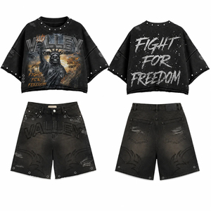 Ensemble deux pièces streetwear pour homme Protect Style Apparels, imprimé graphique noir, polyester/nylon respirant, t-shirt et short d'été - Product Image 1