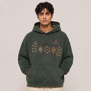 <b>Mens</b> Embroidery Hoodie Distressed Finish Oversized <b>Pullover</b> Sweatshirt for Modern Casual Streetwear Fashion - Product Image 1
