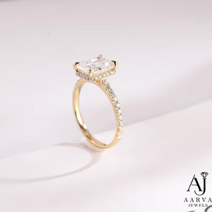 <b>Emerald</b> Cut Moissanite Engagement <b>Ring</b> 18K Gold Plated Trendy Wedding <b>Band</b> with Pav Accents - Product Image 4