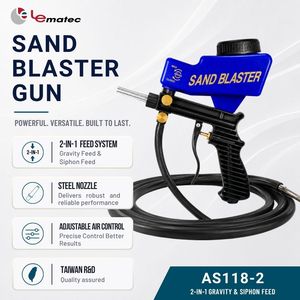 New LEMATEC Manual Dual Feed Portable <b>Sandblasting</b> Gun | Gravity Siphon Air Blaster ABS Material 150 PSI Max Pressure 600cc 1.8m - Product Image 5