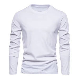 T-shirt à manches longues de haute qualité pour hommes, 100% coton, vêtements unis, mode, t-shirts respirants à col rond à manches longues pour hommes - Product Image 4