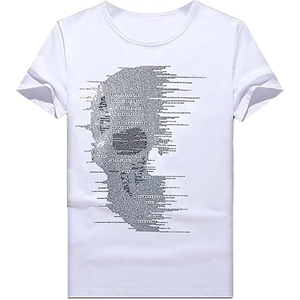 เสื้อยืดแขนสั้นผู้ชาย ลายหัวกะโหลกประดับเพชร คอกลม ทรงปกติ สไตล์สตรีท ผ้าคอตตอนเจอร์ซีย์ 100% ผ้าฝ้ายประดับเพชร - Product Image 5