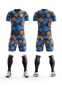 Ensemble de maillot de football personnalisé pour hommes, sublimation, motif hexagonal en nid d'abeille, respirant, séchage rapide, ensemble uniforme de football, chemise à manches courtes - Product Image 4