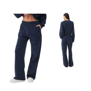 Pantalones de chándal anchos personalizados para mujer, de cintura alta, ajuste holgado informal, pantalones de descanso de mezcla de algodón, OEM al por mayor, pantalones de felpa de algodón - Product Image 1