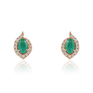 Wholesale Customized Design Emerald & Diamond Real K14 Yellow Gold Minimal <b>Halo</b> Stud <b>Earrings</b> For Daily Wear Girls Jewelry - Product Image 1