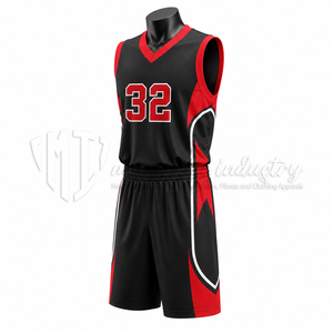 Conjunto de Uniforme de Baloncesto Personalizado en Negro y Rojo, Jersey y Pantalones Cortos Transpirables, Fabricante OEM ODM de Marca Privada - Product Image 3